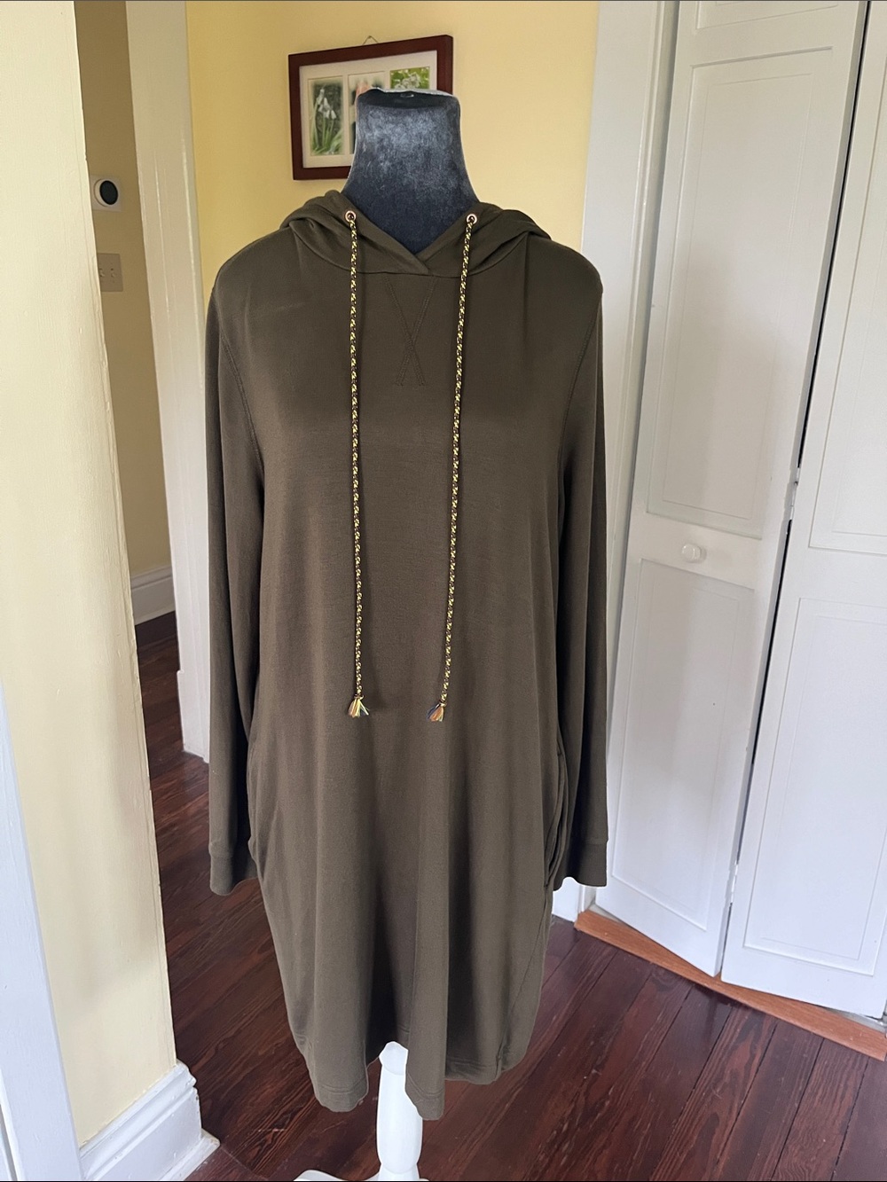 Lou & Grey Olive Hoodie Tunic with Multicolor Drawcord